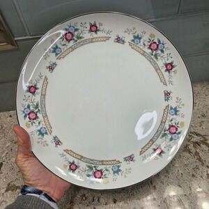 Vintage Imoco Stratford China Serving Plate Floral Blue Pink Silver Rim‎ 10.5